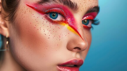 vibrant artistic makeup featuring bold colors creative designs, highlighting beauty creativity portr