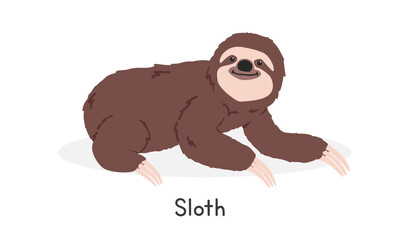 Wall Mural - Sloth vector illustration, cartoon clipart character, animal in flat style. Wild animals, wild creatures, wildlife concept. Sloth vector design isolated on white background