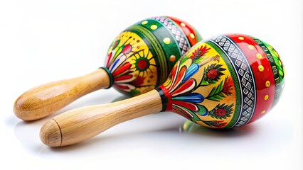 Wooden maracas with colorful drawings on background, wooden, maracas, colorful, drawings, isolated, background