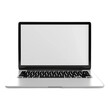 © Pixel Town - Front view of a moder generic silver laptop with a blank white screen and isolated on a white background
