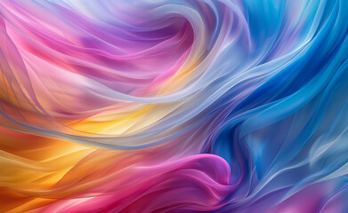 Wall Mural - Abstract colorful waves blending pink, blue, and yellow hues.