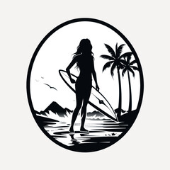 Poster - Surfer silhouette tropical beach scene