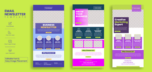 set of Editable email newsletter template for web page ui interface layout design suitable for corporate landing page or website ui header design , newspaper layout design bundle