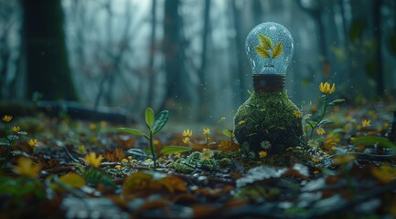 Wall Mural - light bulb in the woods