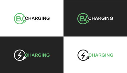 Electric car logo with charging stations by sketch in concept of green. renewable energy and eco power produced from sustainable source. EV plugin station. technology electric car. vector design.