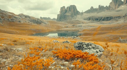 Wall Mural - landscape with mountains and lake