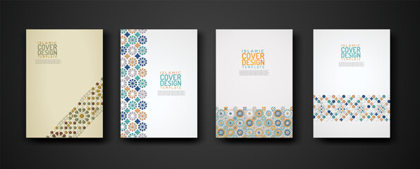 Wall Mural - Set islamic cover design template with colorful detail and texture of floral mosaic islamic art ornament.