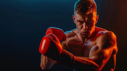 Muscular boxer with gloves,