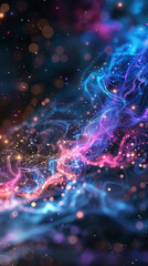 Wall Mural - Abstract 3D holographic element with a cosmic theme and deep space colors on a black background