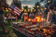 © Larisa - Barbecue grill at outdoor party, festive gathering, USA flag.