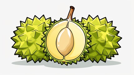 Poster - A vivid handdrawn durian illustration stands out with detailed textures on a clean, white background, showcasing its unique form.