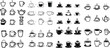 © Mahmud - A diverse collection of black and white coffee-related icons. The set includes various coffee cups, mugs, teapots, and coffee makers, each with unique designs and styles. Perfect for use in the cafe
