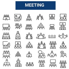 meeting web icon set in line style.