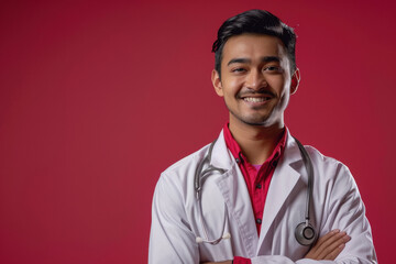 Wall Mural - Young indian male doctor standing confidently