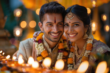 Sticker - young indian couple on diwali festival