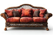 © Micro - Wicker couch with red pillows, adding a cozy touch to any room.