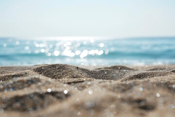 Wall Mural - beautiful beach with sand and the sea in the background out of focus during the day in high resolution and sharpness HD - generative ai