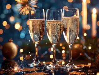 Sticker - A festive toast with champagne and sparkling lights. AI.