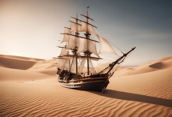 Wall Mural - digital background fantasy rendering scene illustration desert view design sailing planet ship