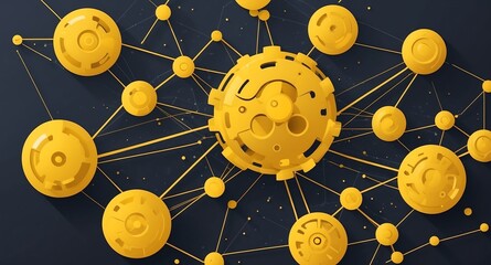 Poster - yellow machine learning nodes ai concept technology abstract background with copy space