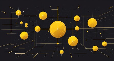 Poster - yellow satellite communication grid concept technology abstract background with copy space