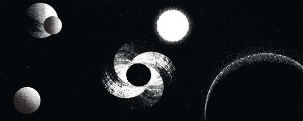 Wall Mural - stars and exoplanet in outer space. futuristic landscape, with noise texture . night landscape with 
