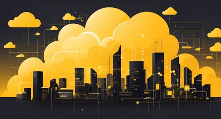Poster - yellow theme cloud computing infrastructure concept te technology abstract background with copy space