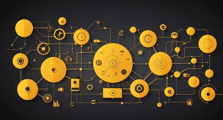 Poster - yellow theme internet of things iot diagram technology abstract background with copy space
