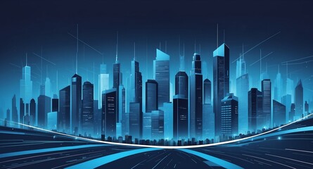 Poster - blue theme smart city layout concept technology abstract background with copy space
