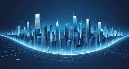 Poster - blue theme smart city layout concept technology abstract background with copy space