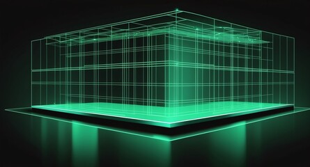 Poster - green hologram modern house projection grid technology abstract background with copy space