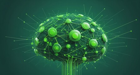 Poster - green machine learning nodes ai concept technology abstract background with copy space