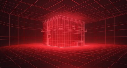 Poster - red hologram modern house projection grid technology abstract background with copy space