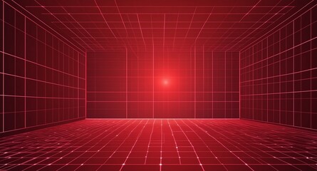Poster - red hologram modern house projection grid technology abstract background with copy space