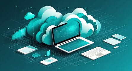 Poster - teal theme cloud computing infrastructure concept tech technology abstract background with copy space
