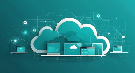 Poster - teal theme cloud computing infrastructure concept tech technology abstract background with copy space