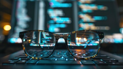 Poster - Glasses Reflecting Code on a Laptop Screen