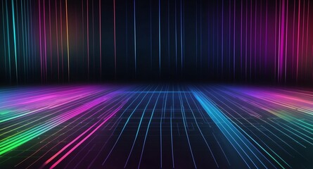 Poster - colorful hologram light streaks projection grid techno technology abstract background with copy space