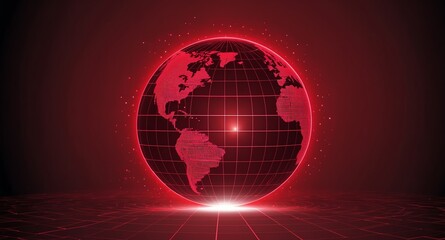 Poster - red hologram earth globe projection grid technology abstract background with copy space