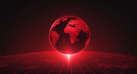 Poster - red hologram earth globe projection grid technology abstract background with copy space