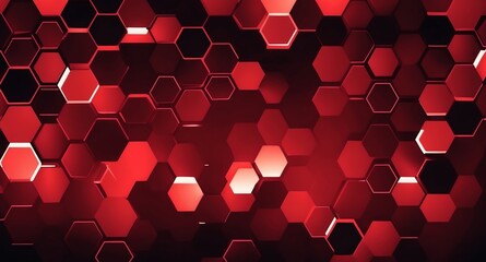 Poster - red hologram hexagon lights projection grid technology abstract background with copy space
