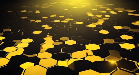 Poster - yellow hologram hexagon lights projection grid technol technology abstract background with copy space