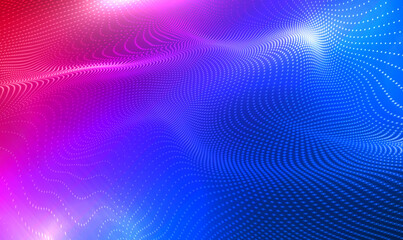 Fototapete - Abstract digital waving 3d particle technology background. 3d wave point fractal. Futuristic moving dots particles, hi-tech and big data visualization for brochures, magazine, card, banner. Vector.