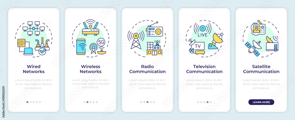 Forms of telecommunication onboarding mobile app screen. Walkthrough 5 ...
