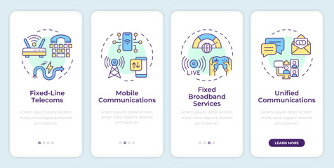 Wall Mural - Telecom services onboarding mobile app screen. Walkthrough 4 steps editable graphic instructions with linear concepts. UI, UX, GUI template. Montserrat SemiBold, Regular fonts used