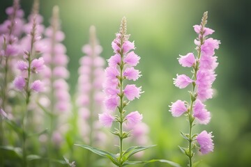 Wall Mural - Obedient plant flower bokeh background, AI Generated