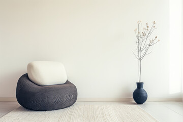 Minimalist interiors design composition with zen touches and neutral colors. Luxury oriental interiors with copy space.