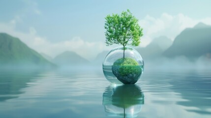 Wall Mural - A tree is floating in a glass of water
