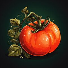 Digital Art of a Tomato Using a Dark Flat Style Palette