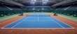 © Hero Design - Tennis course stadium with hard surface. Sport game championship. Generative AI technology.